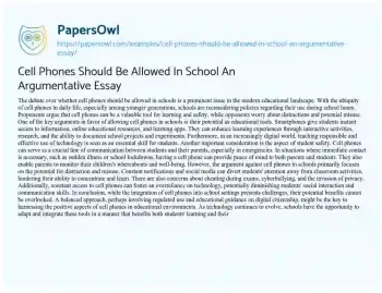 Essay on Cell Phones should be Allowed in School an Argumentative Essay