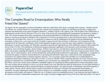 Essay on The Complex Road to Emancipation: who Really Freed the Slaves?