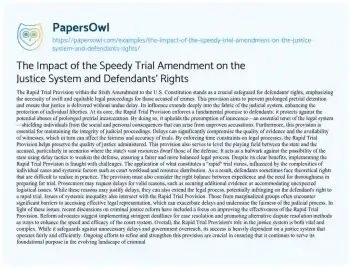 Essay on The Impact of the Speedy Trial Amendment on the Justice System and Defendants’ Rights