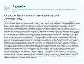 Essay on AR 600-20: the Backbone of Army Leadership and Command Policy