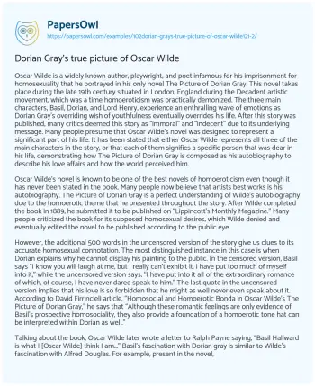 Essay on Dorian Gray’s True Picture of Oscar Wilde