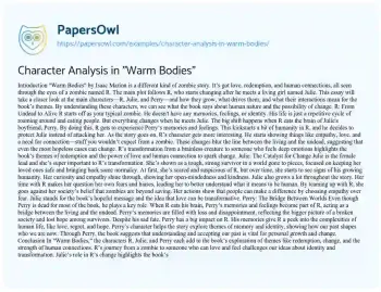 Essay on Character Analysis in “Warm Bodies”