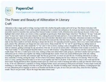 Essay on The Power and Beauty of Alliteration in Literary Craft