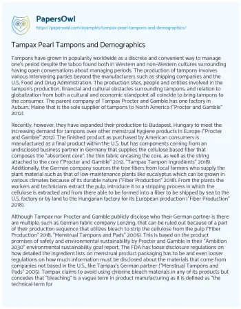 Essay on Tampax Pearl Tampons and Demographics