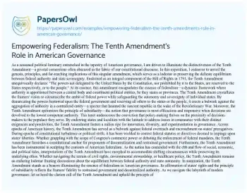 Essay on Empowering Federalism: the Tenth Amendment’s Role in American Governance