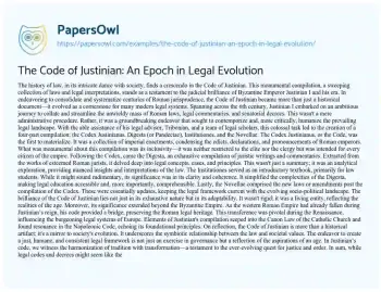 Essay on The Code of Justinian: an Epoch in Legal Evolution