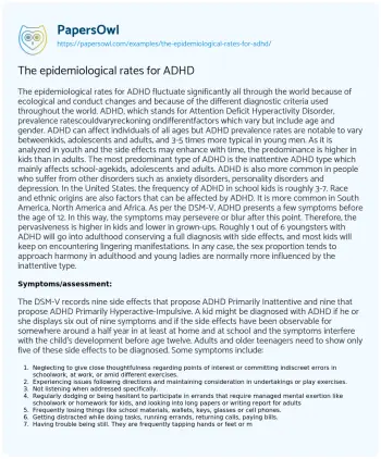 Essay on The Epidemiological Rates for ADHD