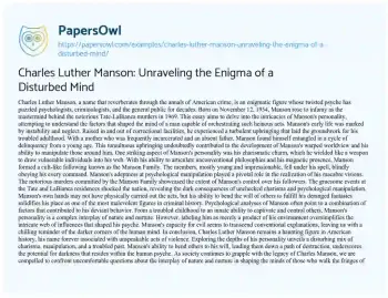 Essay on Charles Luther Manson: Unraveling the Enigma of a Disturbed Mind