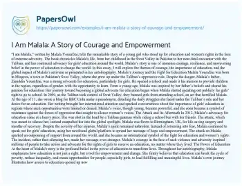 Essay on I am Malala: a Story of Courage and Empowerment