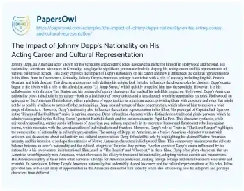 Essay on The Impact of Johnny Depp’s Nationality on his Acting Career and Cultural Representation