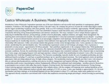 Essay on Costco Wholesale: a Business Model Analysis