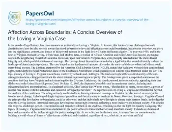 Essay on Affection Across Boundaries: a Concise Overview of the Loving V. Virginia Case