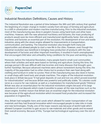 Essay on Industrial Revolution: Definitions, Causes and History