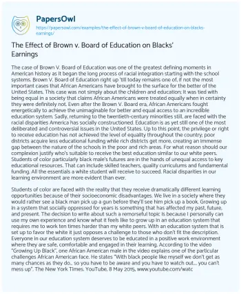 Essay on The Effect of Brown V. Board of Education on Blacks’ Earnings