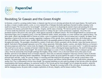 Essay on Revisiting Sir Gawain and the Green Knight