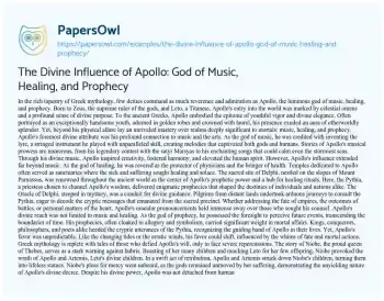 Essay on The Divine Influence of Apollo: God of Music, Healing, and Prophecy