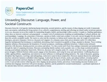 Essay on Unraveling Discourse: Language, Power, and Societal Constructs