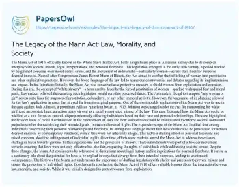 Essay on The Legacy of the Mann Act: Law, Morality, and Society