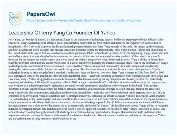 Essay on Leadership of Jerry Yang Co Founder of Yahoo