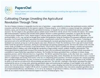 Essay on Cultivating Change: Unveiling the Agricultural Revolution through Time