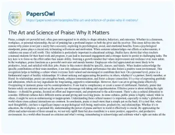 Essay on The Art and Science of Praise: why it Matters