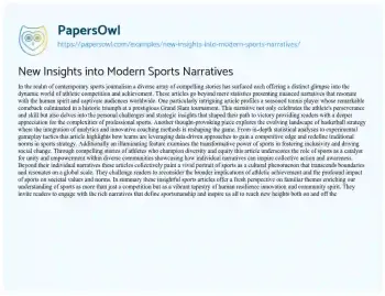 Essay on New Insights into Modern Sports Narratives