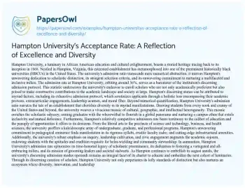 Essay on Hampton University’s Acceptance Rate: a Reflection of Excellence and Diversity