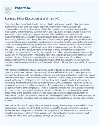 Essay on Business Ethics Discussion at Walmart INC