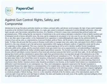 Essay on Arguments against Gun Control: Rights, Safety, and Compromise