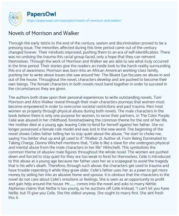 Essay on Novels of Morrison and Walker