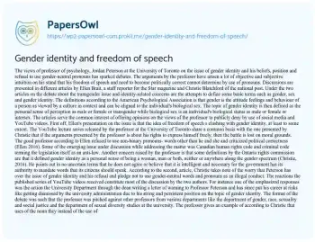 Essay on Gender Identity and Freedom of Speech