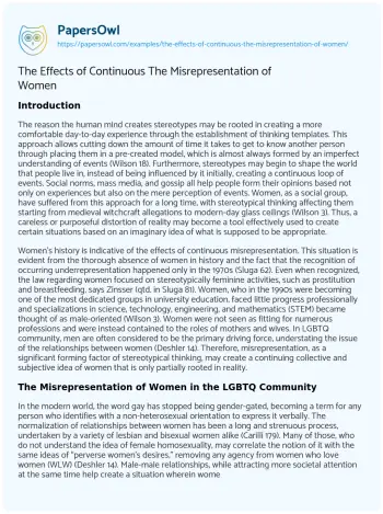 Essay on The Effects of Continuous the Misrepresentation of Women