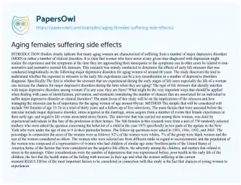 Essay on Aging Females Suffering Side Effects