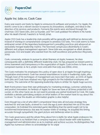 Essay on Apple Inc: Jobs Vs. Cook Case