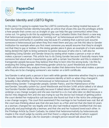 Essay on Gender Identity and LGBTQ Rights