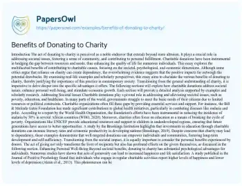 Essay on Benefits of Donating to Charity