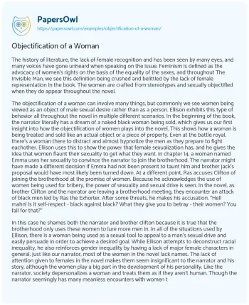 Essay on Objectification of a Woman