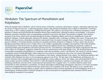 Essay on Hinduism: the Spectrum of Monotheism and Polytheism