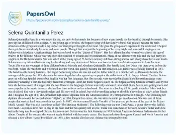 Essay on Selena Quintanilla Perez