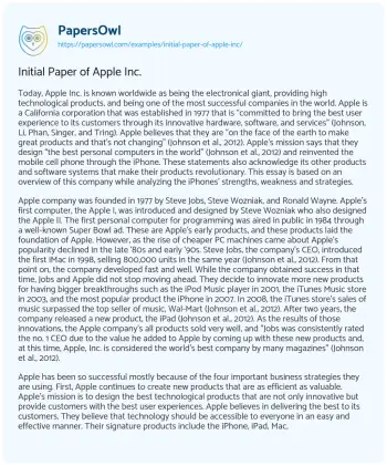 Essay on Initial Paper of Apple Inc.