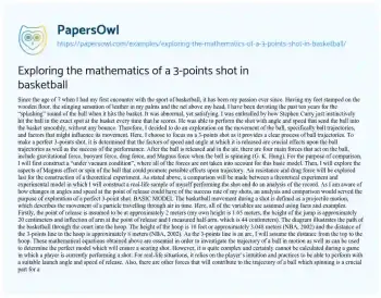 Essay on Exploring the Mathematics of a 3-points Shot in Basketball 