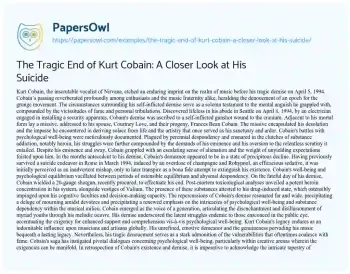 Essay on The Tragic End of Kurt Cobain: a Closer Look at his Suicide