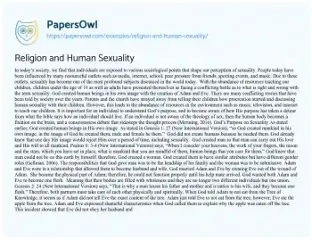 Essay on Religion and Human Sexuality