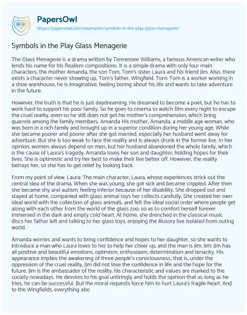 Essay on Symbols in the Play Glass Menagerie