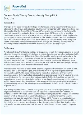 Essay on General Strain Theory: Sexual Minority Group Illicit Drug Use