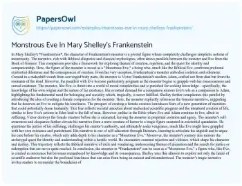 Essay on Monstrous Eve in Mary Shelley’s Frankenstein