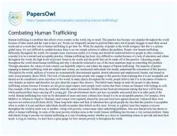 Essay on Combating Human Trafficking