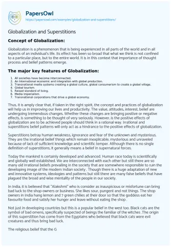 Essay on Globalization and Superstitions