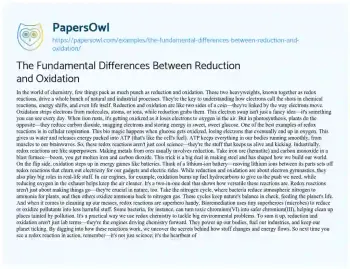 Essay on The Fundamental Differences between Reduction and Oxidation