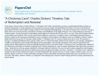 Essay on “A Christmas Carol”: Charles Dickens’ Timeless Tale of Redemption and Renewal